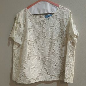 CeCe Fully Lined Floral Lace Blouse
